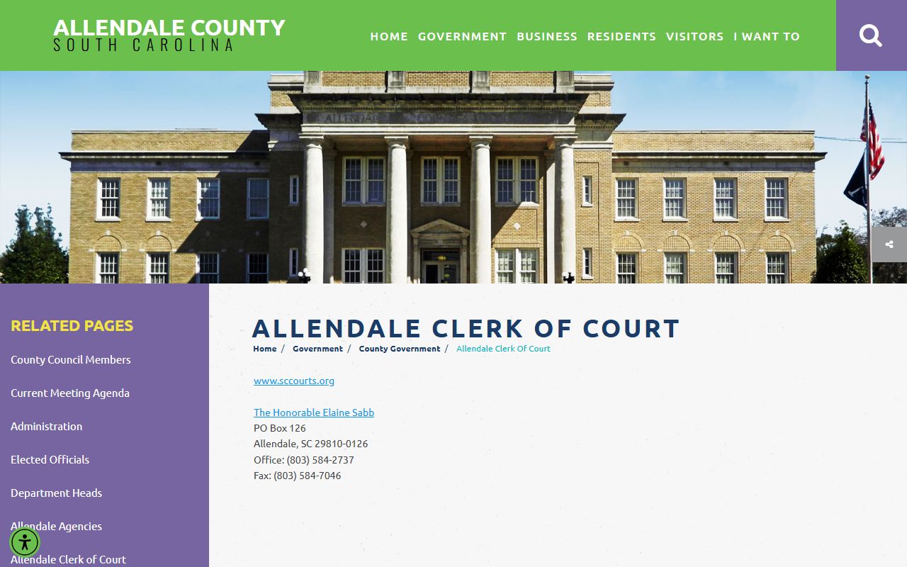Allendale County Clerk of Court records official clerk page