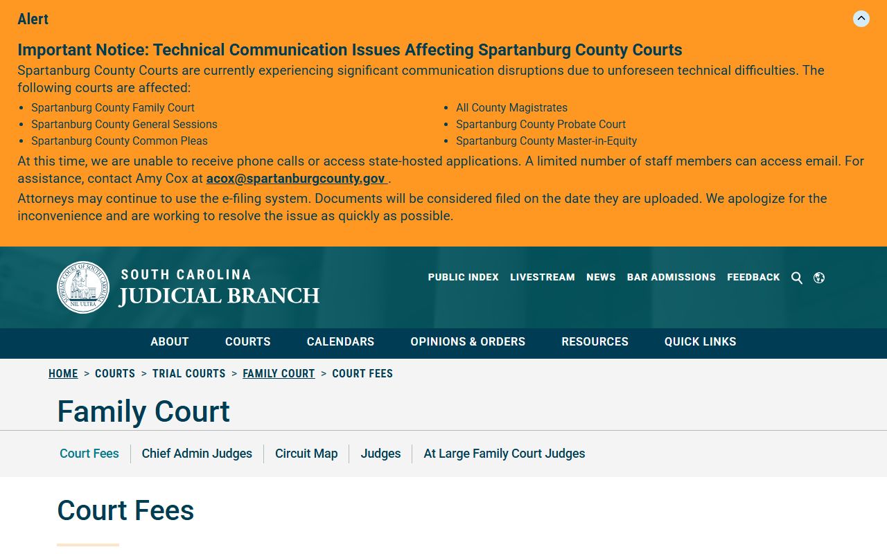 Allendale County Clerk of Court records Family Court filing fees