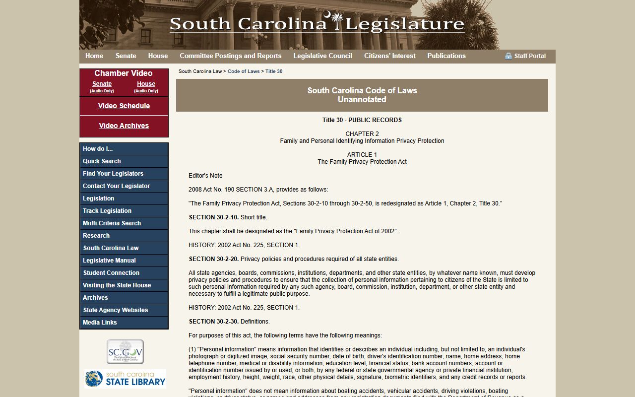 Allendale County Clerk of Court records South Carolina personal information statute