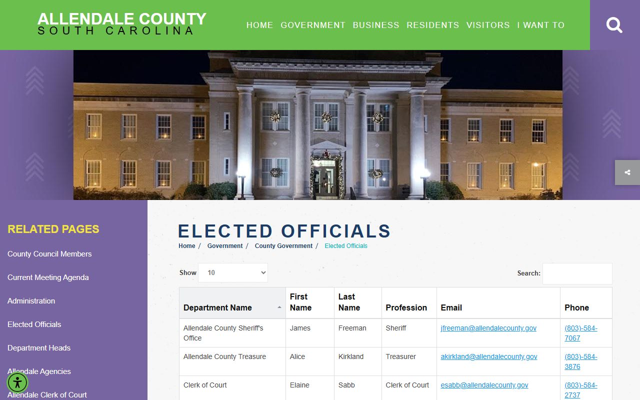 Allendale County arrest records elected officials table