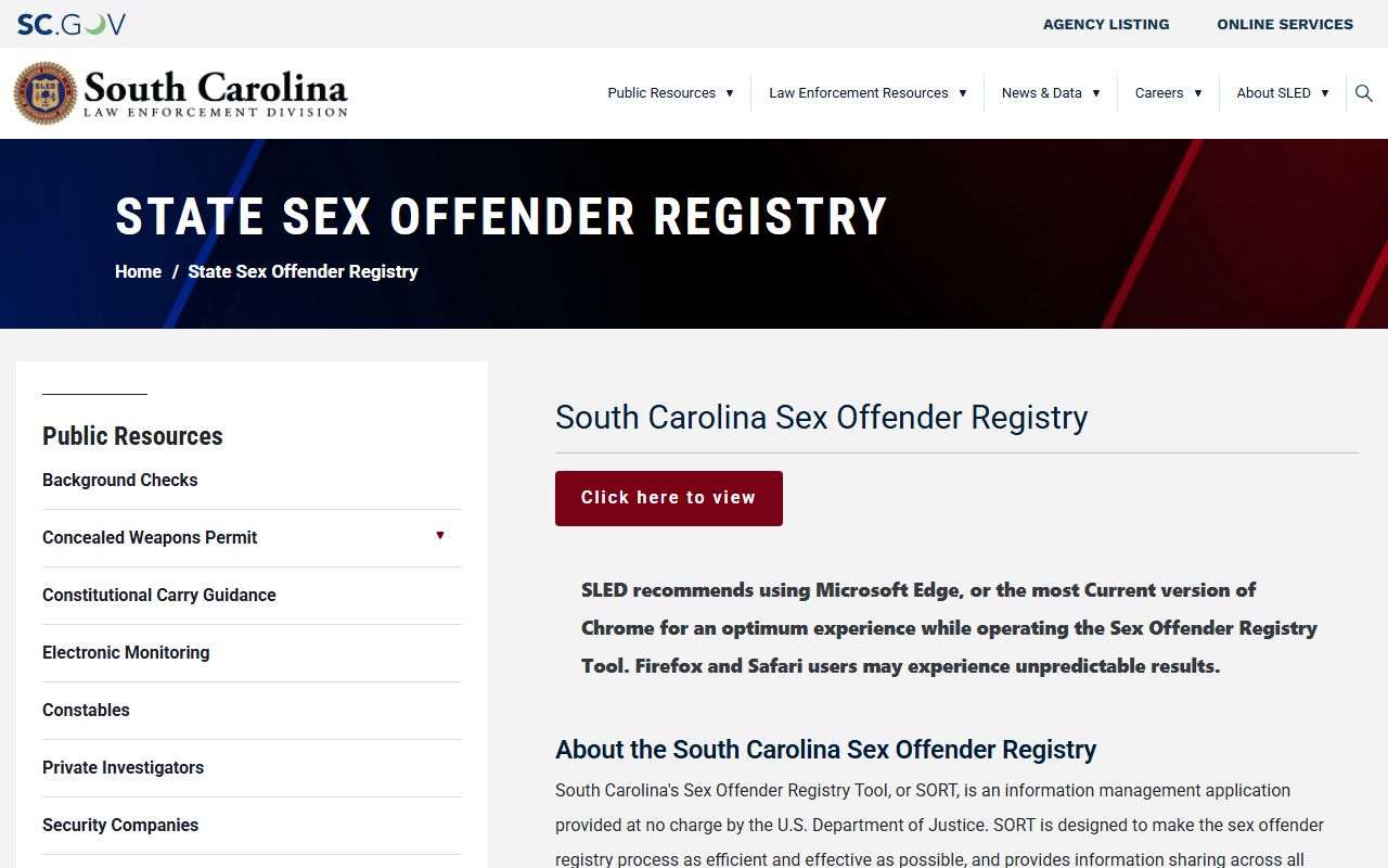 Allendale County arrest records SLED sex offender registry source