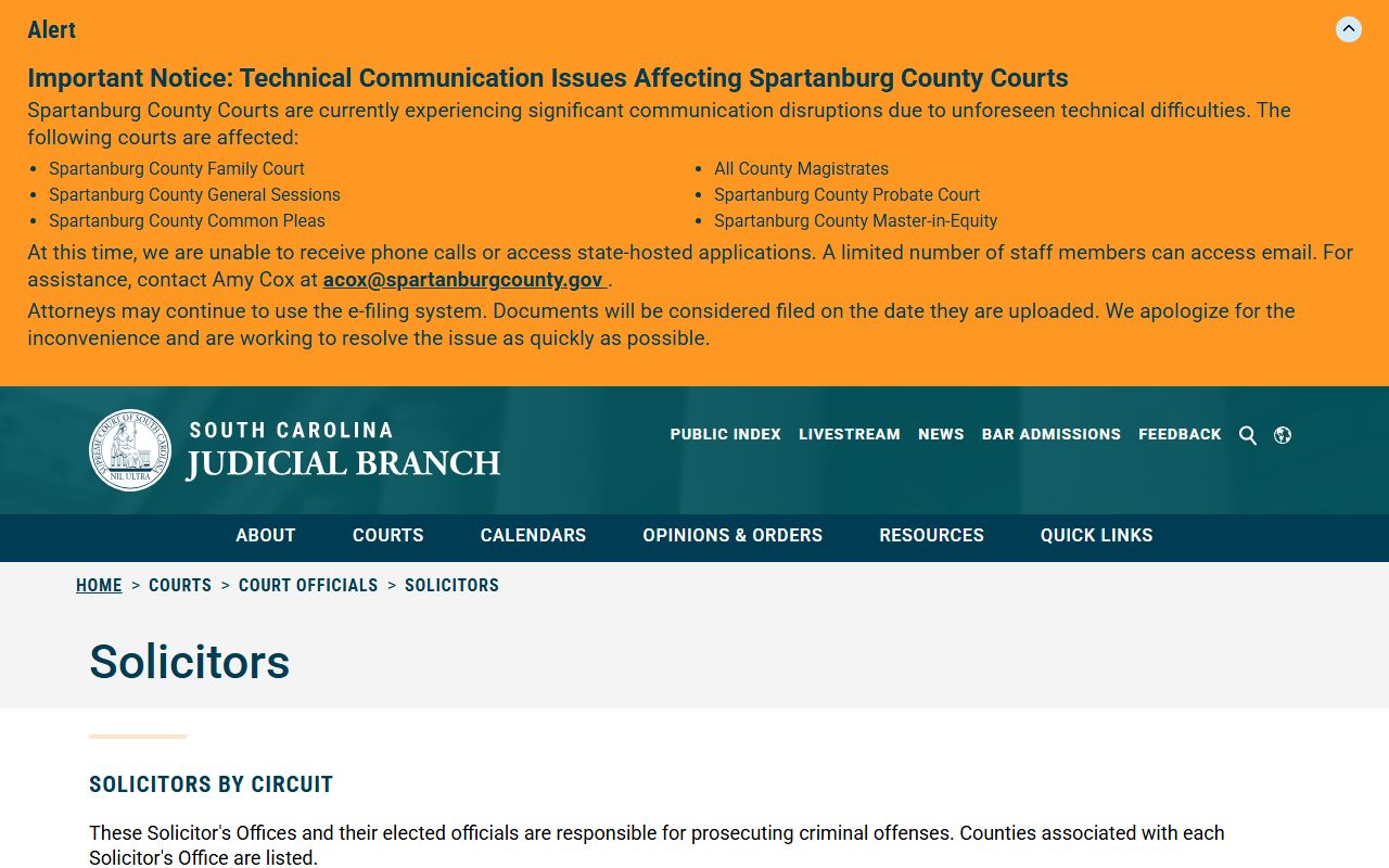 Allendale County court dockets SC Judicial Branch solicitor page