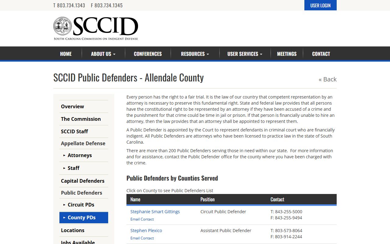 Allendale County criminal court records public defender listing