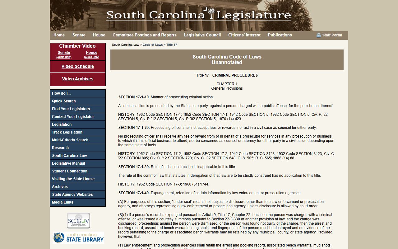 Allendale County criminal court records South Carolina criminal procedure statutes
