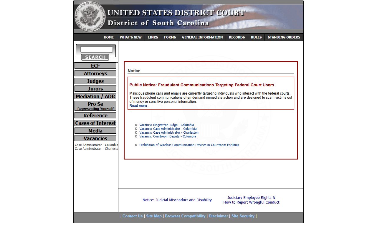 Allendale County Circuit Court records U.S. District Court South Carolina homepage