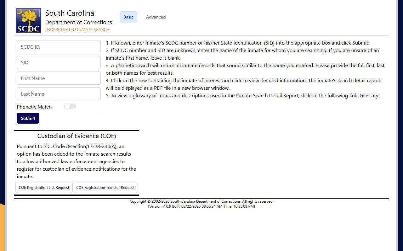 Allendale County inmate search SCDC public search