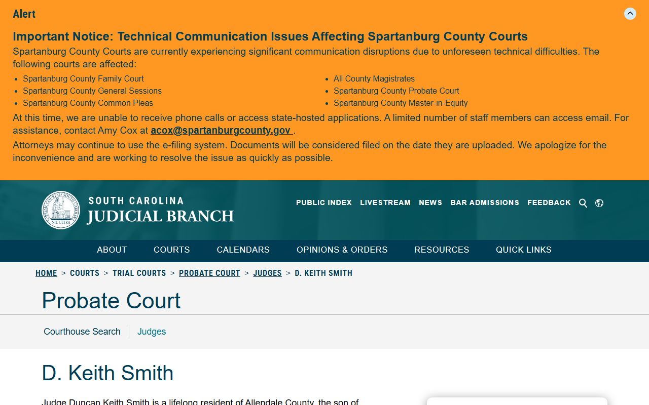 Allendale County probate records Probate Judge D Keith Smith profile