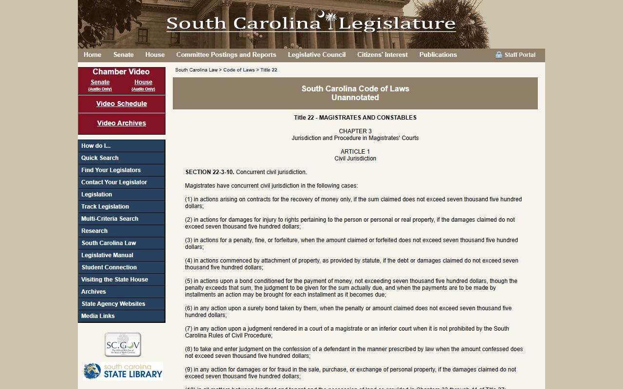Allendale County traffic court records magistrate jurisdiction statute