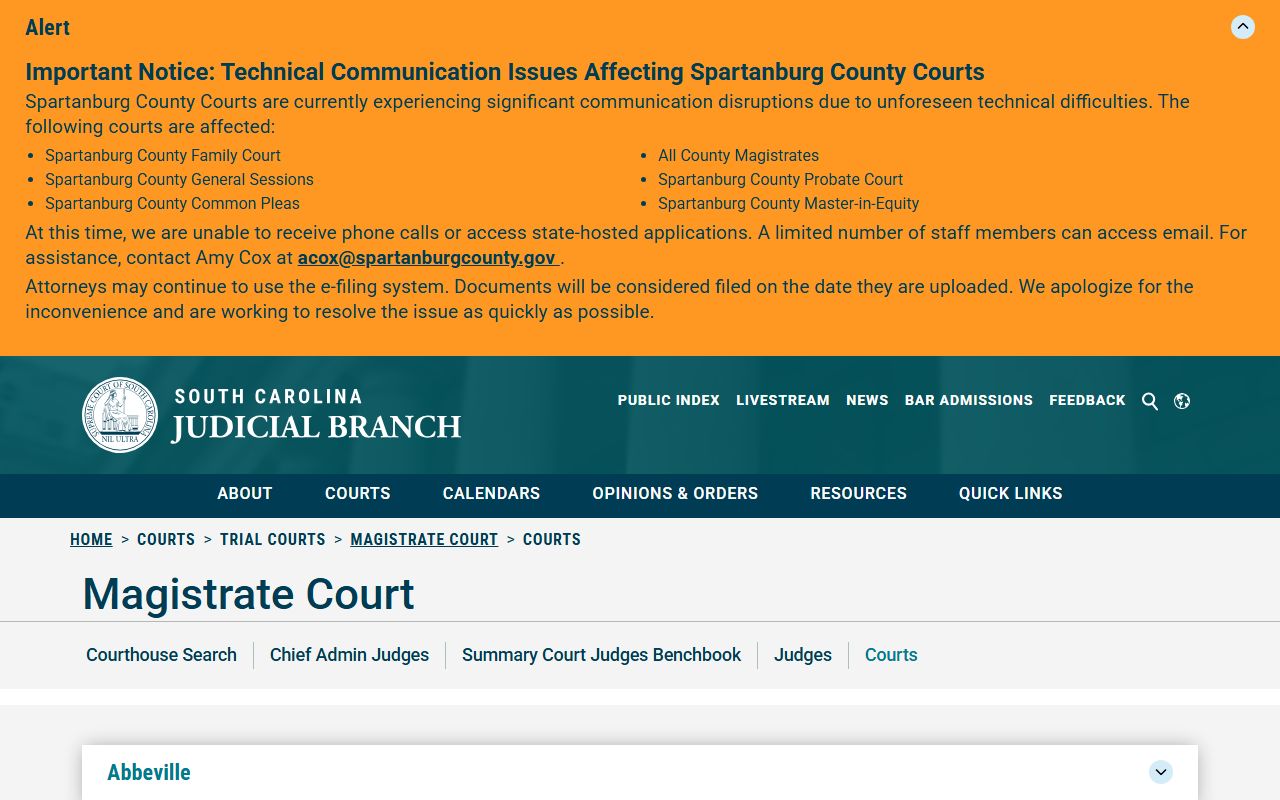 Allendale County traffic court records magistrate directory