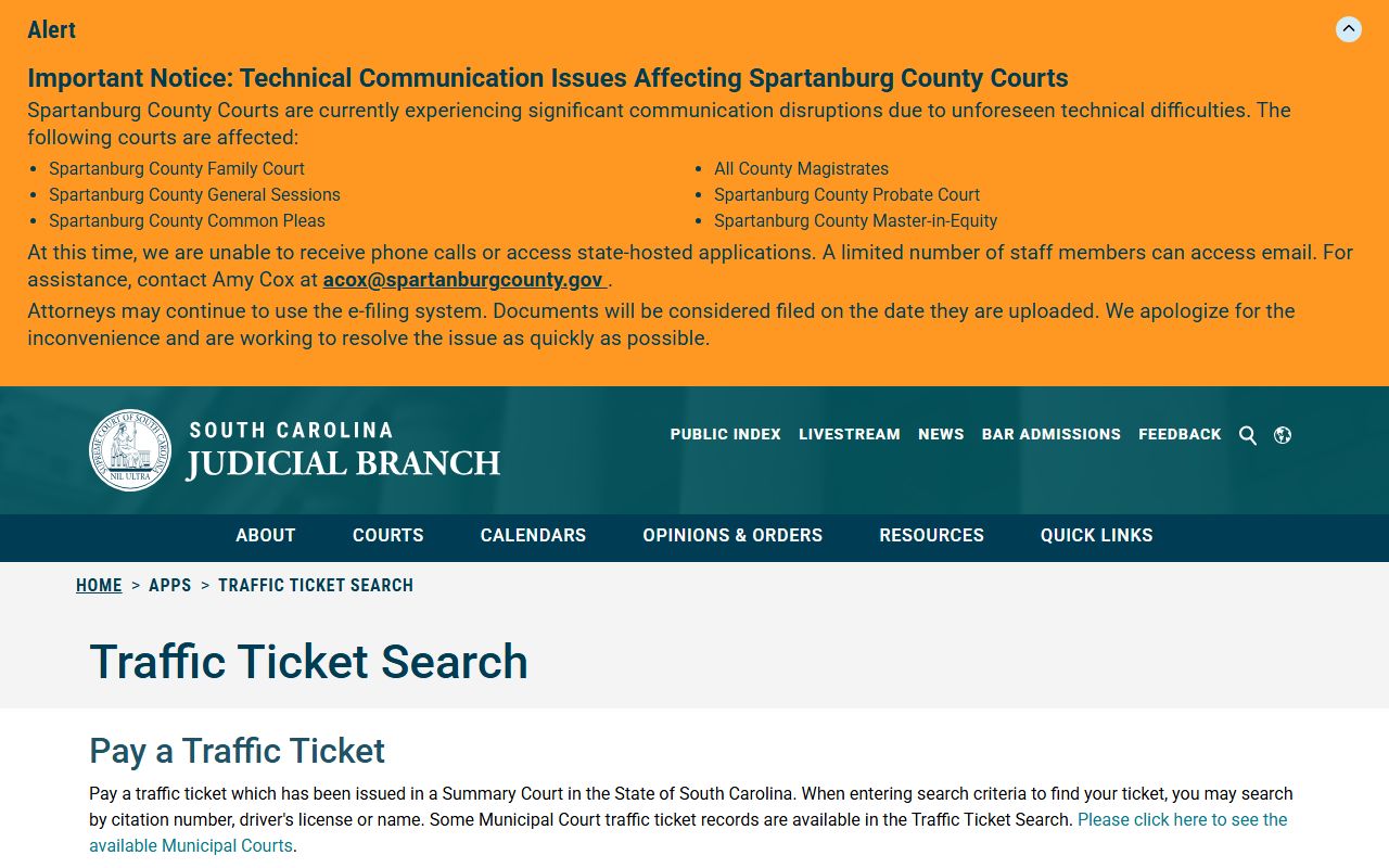 Allendale County traffic court records Traffic Ticket Search portal