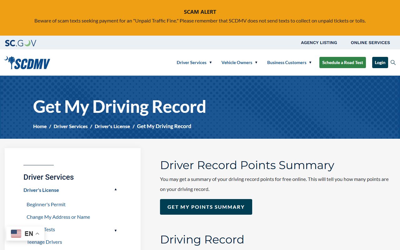 Allendale County traffic court records SCDMV driving record source